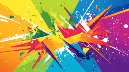 A colorful and dynamic abstract background featuring vibrant splashes and sharp shapes. Perfect for creative projects needing energy and visual interest.の素材