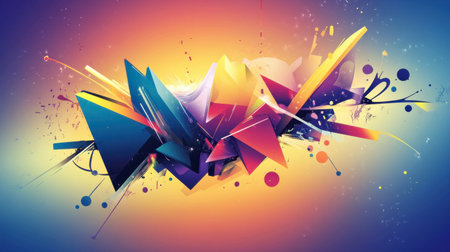 A vibrant abstract geometric background featuring dynamic shapes and colors, perfect for modern design projects. Enhance any creative concept with this eye-catching artwork.の素材