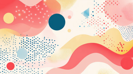 A vibrant abstract background featuring playful shapes and soothing colors, perfect for creative projects, websites, and modern designs. Ideal for patterns or textures.の素材