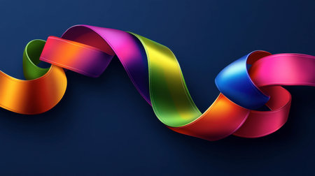 Vibrant satin ribbons form a smooth wave against a dark background, showcasing artistic flair and elegance, perfect for creative projects or celebrations.の素材