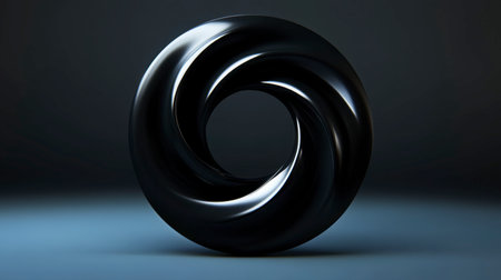A sleek black spiral shape stands out against a dark background, showcasing a modern and minimalistic design. Ideal for abstract art concepts.の素材