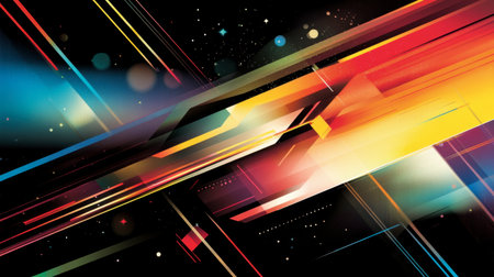 A vibrant abstract background featuring colorful lines and shapes, creating a dynamic and energetic visual experience perfect for modern design projects.の素材