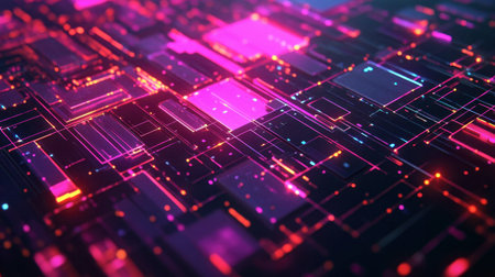 A vibrant and colorful abstract background featuring neon circuits and illuminated patterns. This futuristic design embodies energy and modern digital aesthetics, perfect for creative projects.の素材