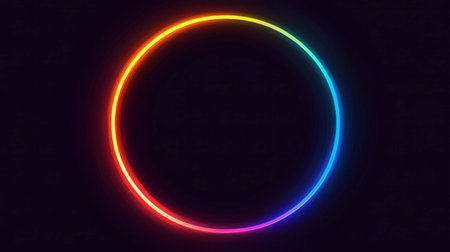 A vibrant circular light radiates a spectrum of colors on a dark background, creating a striking contrast and artistic expression for modern design projects.の素材