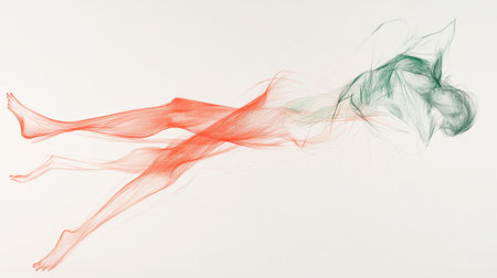 This abstract artwork depicts a fluid human form in motion, using soft lines and colors to convey elegance and creativity, perfect for modern design themes.の素材