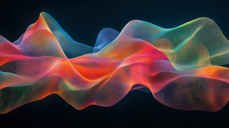 Explore a mesmerizing visual of vibrant waves showcasing a blend of colors and lights, creating a dynamic and ethereal abstract design perfect for various creative projects.の素材