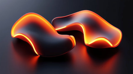 This image features abstract forms with glowing edges set against a dark background, showcasing a modern and creative design that evokes warmth and elegance.の素材