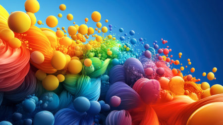 A vibrant abstract background featuring colorful spheres and fluid forms, creating a sense of motion and energy. Perfect for artistic designs and modern aesthetics.の素材