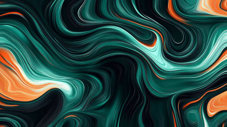 Discover vibrant abstract fluid art showcasing swirling teal and orange colors, creating a dynamic and modern background that adds elegance to any design.の素材