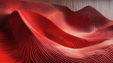 A vibrant abstract image featuring dynamic red wave patterns and intricate lines, creating a mesmerizing sense of depth and movement. Perfect for modern design projects.の素材