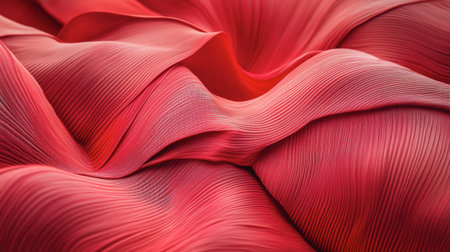 Elegant close-up of flowing red fabric showcasing smooth waves and delicate lines, perfect for backgrounds or design projects needing a vibrant touch.の素材