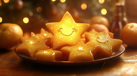 Brighten up your festive celebrations with these cheerful star candles. Their glowing smiles and vibrant colors add a charming touch to any holiday decor.の素材