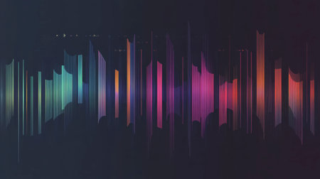 Vibrant abstract sound wave design showcasing a colorful spectrum. Ideal for themes related to music, technology, and visual art. Perfect for backgrounds.の素材