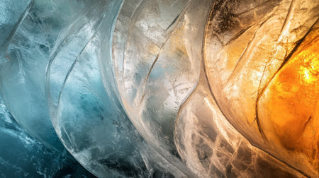 Stunning close-up of colorful ice patterns illuminated by natural light, showcasing intricate textures and vibrant hues that evoke a sense of tranquility and beauty.の素材