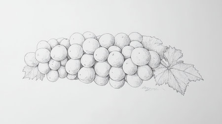 A detailed hand-drawn sketch of grapes with leaves, showcasing artistic simplicity. Perfect for food-related themes, nature, and vintage designs.の素材