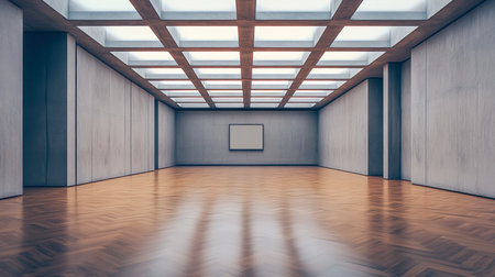 Spacious modern gallery featuring wooden flooring and natural light. Ideal for showcasing artwork, this minimalistic space emphasizes a clean and professional atmosphere.の素材
