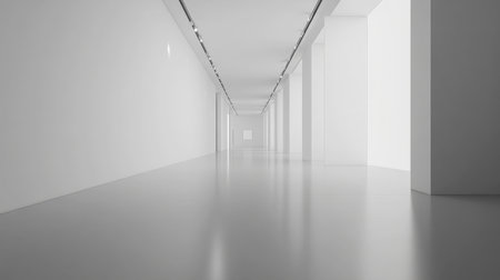 A serene and bright interior of a modern art gallery featuring minimalist design. The spacious layout invites creativity and artistic expression.の素材