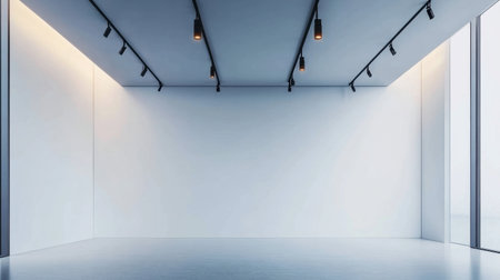 A spacious and minimalist empty room showcasing modern design elements with soft lighting, perfect for various creative uses, such as showcases or photography.の素材