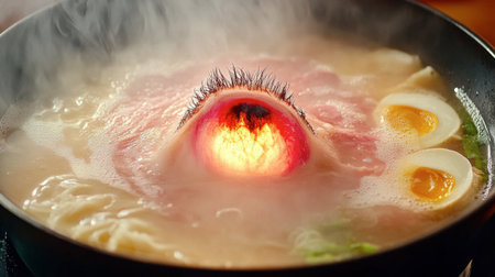 A family enjoying a hot shabu pork pan, steam rising as fresh ingredients are added to the bubbling broth.の素材