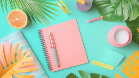 A close-up of a pen with an ergonomic grip, placed neatly next to a blank notepad and a well-organized desk.の素材