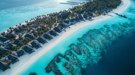 A pristine Maldives beach with fine white sand and sparkling waters, perfect for a tropical holiday.の素材