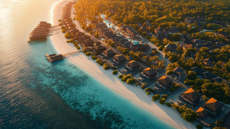 A pristine Maldives beach with fine white sand and sparkling waters, perfect for a tropical holiday.の素材