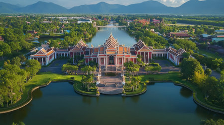 A mesmerizing view of the Royal Palace of Pranburi, combining regal charm with the beauty of nature.の素材