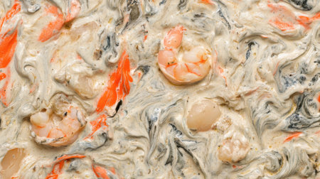 A creamy seafood pasta with shrimp, scallops, and a white wine garlic sauce.の素材