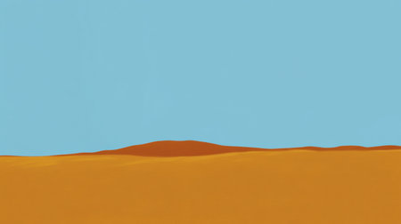 A minimalist desert landscape with a single sand dune against a clear blue sky.の素材