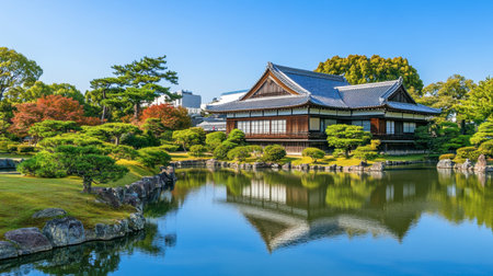 A serene image of Ouchi-juku village with its well-preserved Edo-period homes and scenic rural surroundings.の素材