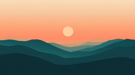 A minimalist sunrise with only the sun and a flat horizon in view.の素材