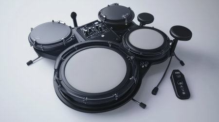 A sleek electronic drum kit featuring multiple pads and a control interface, perfect for musicians looking to create diverse sounds in studio or live performances.の素材