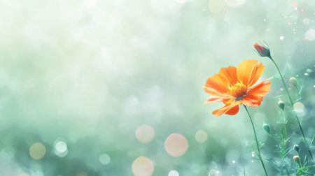 A stunning close-up of an orange flower with soft petals against a blurred green background, creating a peaceful atmosphere rich in natural beauty and tranquility.の素材