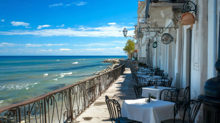 Inviting coastal setting featuring cafの素材