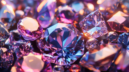 A mesmerizing collection of brightly colored gemstones in various cuts and shapes that sparkle with brilliance, creating a captivating display of luxury and artistic beauty.の素材