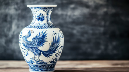 Stunning blue and white porcelain vase showcasing a detailed phoenix design, perfect for enhancing artistic spaces and creating a timeless home decor statement.の素材