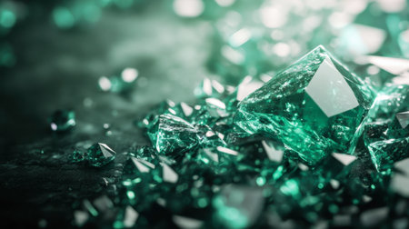 A captivating close-up of emerald crystals showcasing their brilliant green color and intricate facets, perfect for emphasizing the beauty of natural gemstones in photography.の素材