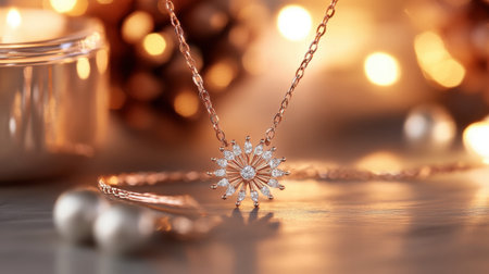 A stunning rose gold pendant necklace featuring sparkling gems, ideal for gifting. Captured in soft lighting, this piece radiates elegance and timeless charm for any occasion.の素材