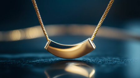 A closeup image of a gold necklace featuring a simple yet elegant pendant, captured on a dark surface with soft illumination, showcasing sophistication and style.の素材