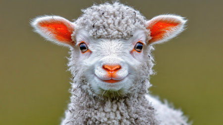 A charming young lamb with fluffy grey fur and bright eyes brings joy and warmth to any scene, embodying the innocence and beauty of farm life in nature's tranquil embrace.の素材