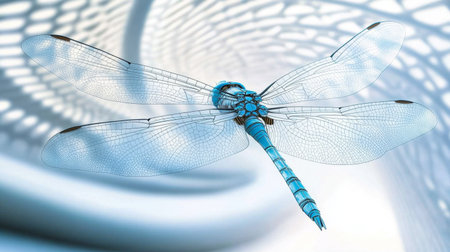 A stunning illustration of a blue dragonfly with intricate wings set against a soft background, showcasing the beauty and elegance of natureの素材