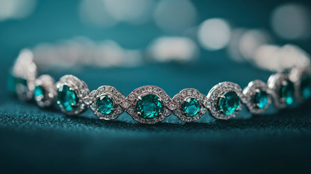 Discover this stunning silver bracelet featuring teal gems, embodying elegance and luxury. Perfect for adding a touch of sophistication to any outfit.の素材