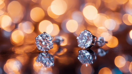 Stunning diamond earrings with a beautiful bokeh background create an elegant and luxurious feel. Perfect for showcasing beauty and brilliance in jewelry photography.の素材