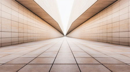 A captivating perspective view of a modern architectural space featuring symmetrical lines and subtle lighting, creating a serene and minimalistic ambiance.の素材