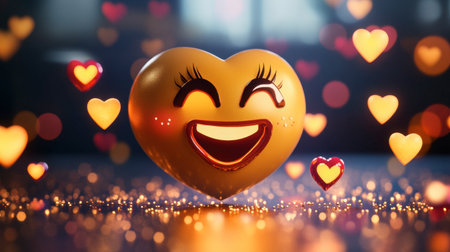A vibrant heart emoji radiating joy with sparkling effects and colorful hearts in the background. Perfect for expressing love and happiness in design projects.の素材