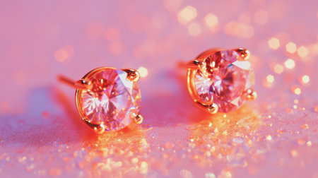 Stunning pink diamond earrings set against a glowing backdrop capture elegance and luxury. Perfect for enhancing any sophisticated look or special occasion.の素材