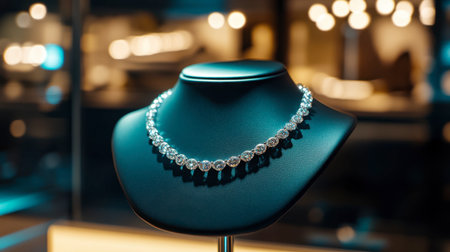 This stunning diamond necklace is elegantly showcased on a sleek black bust, reflecting luxury and style in a sophisticated jewelry display.の素材