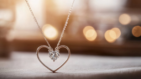 This image showcases an elegant heart-shaped necklace featuring a sparkling gemstone, perfect for romantic gifts and special occasions.の素材