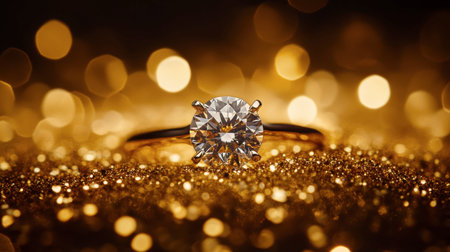 Stunning diamond ring set against a shimmering golden background, showcasing exquisite craftsmanship and elegance, perfect for jewelry enthusiasts and special occasions.の素材