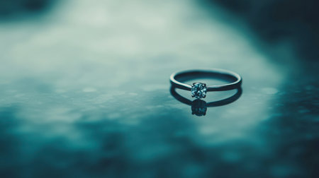Captivating image of an elegant silver ring featuring a sparkling diamond, beautifully reflecting on a soft, blurred background, creating a sense of luxury.の素材